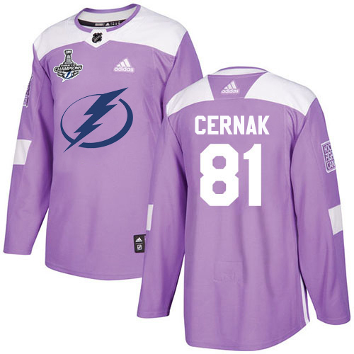 Men Adidas Tampa Bay Lightning #81 Erik Cernak Purple Authentic Fights Cancer 2020 Stanley Cup Champions Stitched NHL Jersey->tampa bay lightning->NHL Jersey